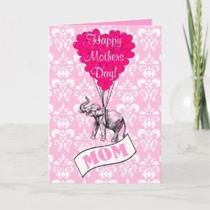 Tarjeta Día de la Madre divertido del elefante rosado