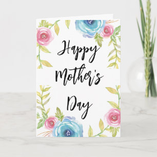 Tarjeta Día de la Madre Elegante Floral Rosa y Azul