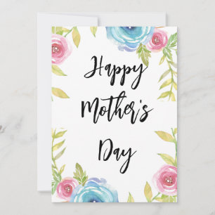 Tarjeta Día de la Madre Elegante Floral Rosa y Azul
