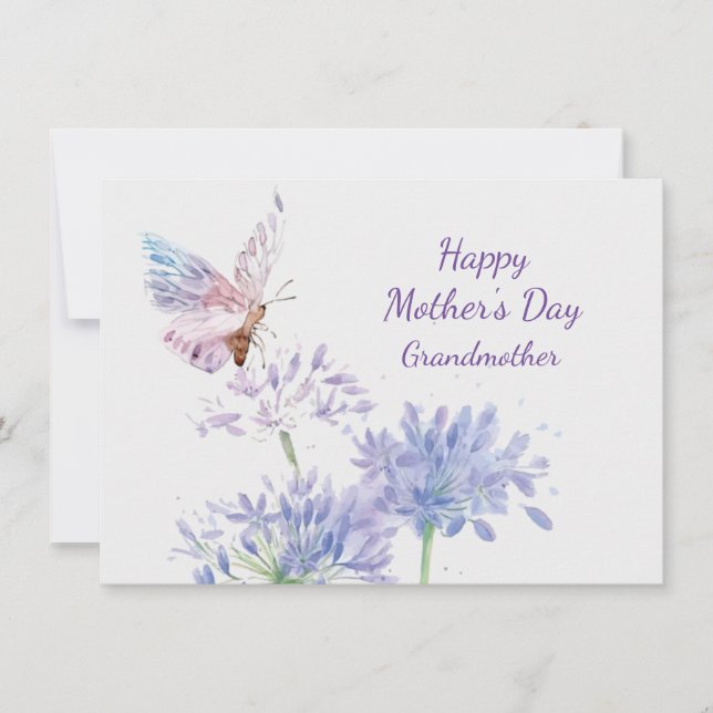 Tarjeta Día de la Madre Elegante Jardín Butterfy Abuela (Anverso)