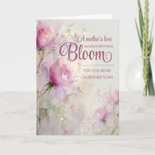 Tarjeta Día de la Madre Elegante Rosa Floral Femenina Rosa