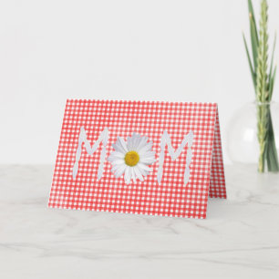 Tarjeta Día de la Madre en gingham roja y blanca