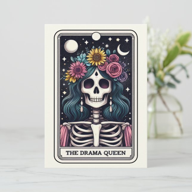 Tarjeta Día de la Madre Esqueleto La Reina del Drama Tarot (Anverso de pie)