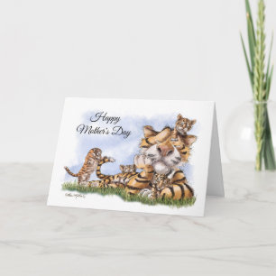 Tarjeta Día de la Madre Familia de Tigres de Dibujos Anima