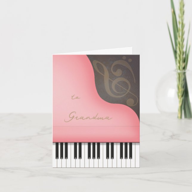 Tarjeta Día de la Madre Fantasioso Piano Rosa Mamá o Abuel (Anverso)