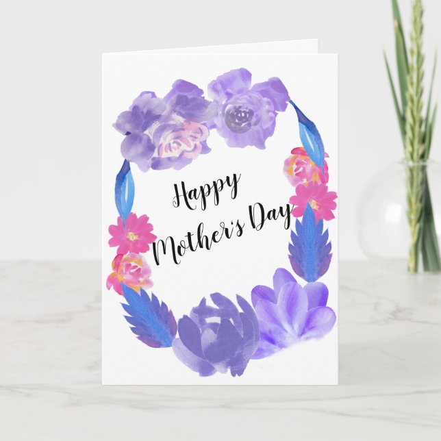 Tarjeta Día de la Madre Flor Azul Diseño Floral Personaliz (Anverso)
