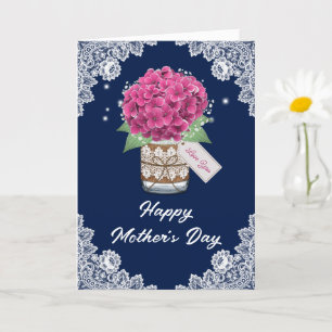 Tarjeta Día de la Madre Floral Azul Rústico Rosa