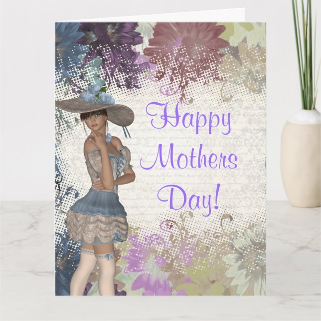 Tarjeta Día de la Madre floral chica bonito (Anverso)