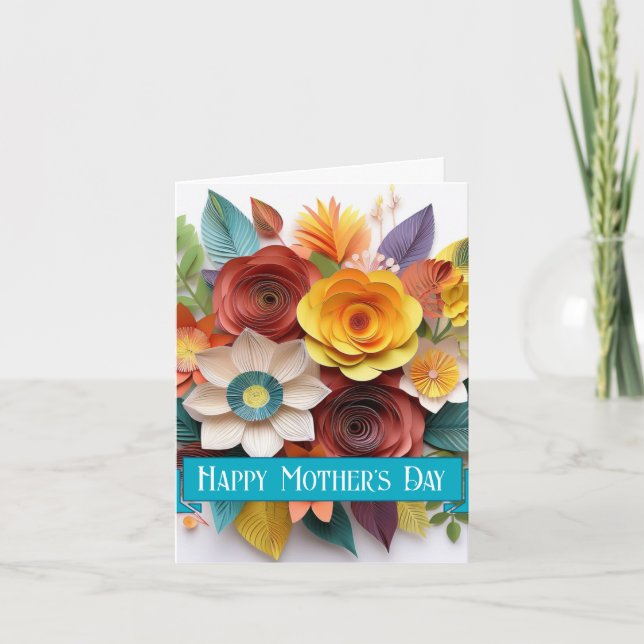 Tarjeta Día de la Madre Floral de Arte de Papel 3D (Anverso)