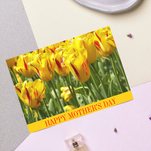 Tarjeta Día de la madre floral de tulipanes amarillos raya