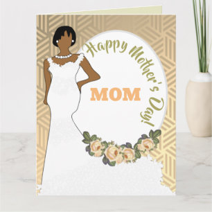 Tarjeta Día de la Madre Floral Dorado Afroamericano