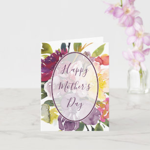 Tarjeta Día de la Madre floral púrpura y amarillo