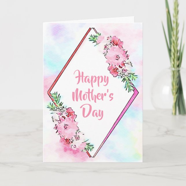 Tarjeta Día de la Madre Floral Rosa (Anverso)