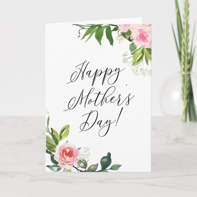 Tarjeta Día de la madre floral rosa suave (Anverso)