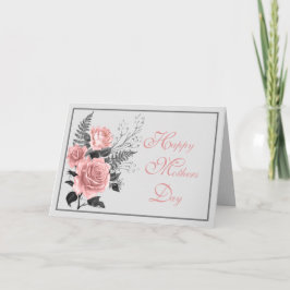 Tarjeta Día de la Madre Floral Rosa y Gris en Rubor