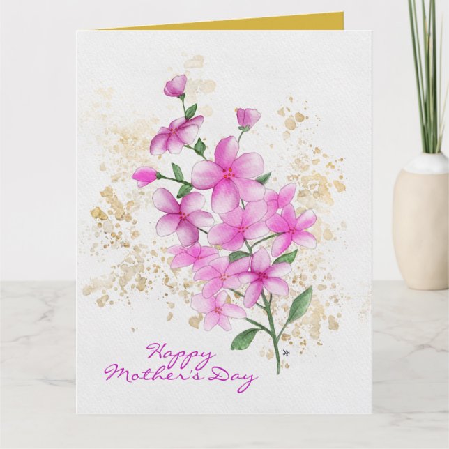 Tarjeta Día de la Madre Flores Rosas con Salpicaduras de O (Anverso)