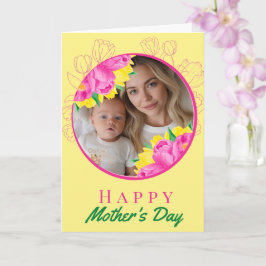 Tarjeta Día de la Madre Foto y Tulipanes de Acuarela