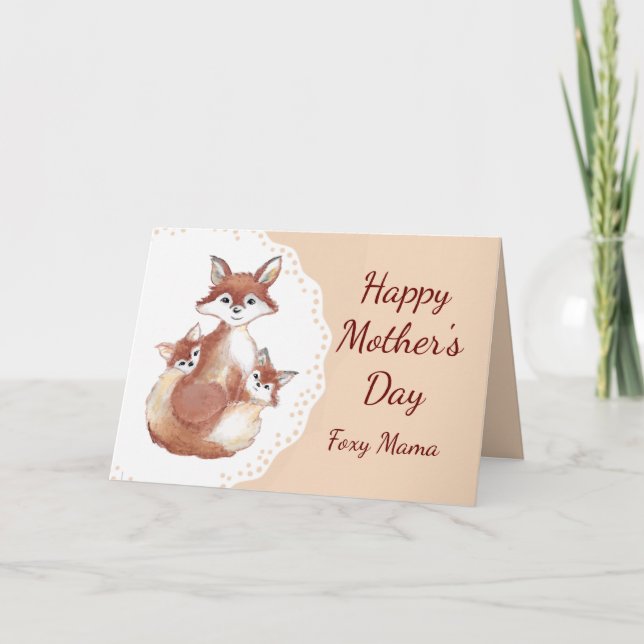 Tarjeta Día de la Madre Foxy Mama Fun Fox y Cubs Animal (Anverso)