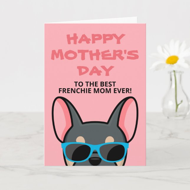 Tarjeta Día de la Madre Frenchie Bulldog Francés Azul Beig (Planta pequeña)