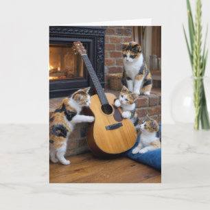 Tarjeta Día de la Madre Gato Calico con Gatitos y Guitarra