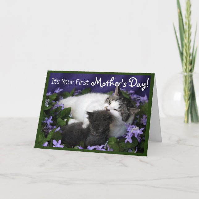 Tarjeta Día de la Madre - Gato de mamá y gatito (Anverso)