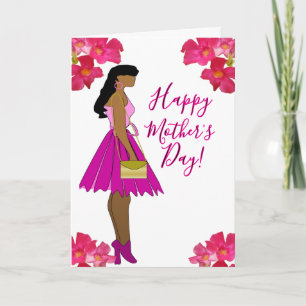 Tarjeta Día de la Madre Glam Floral Rosa Madre Afroamerica
