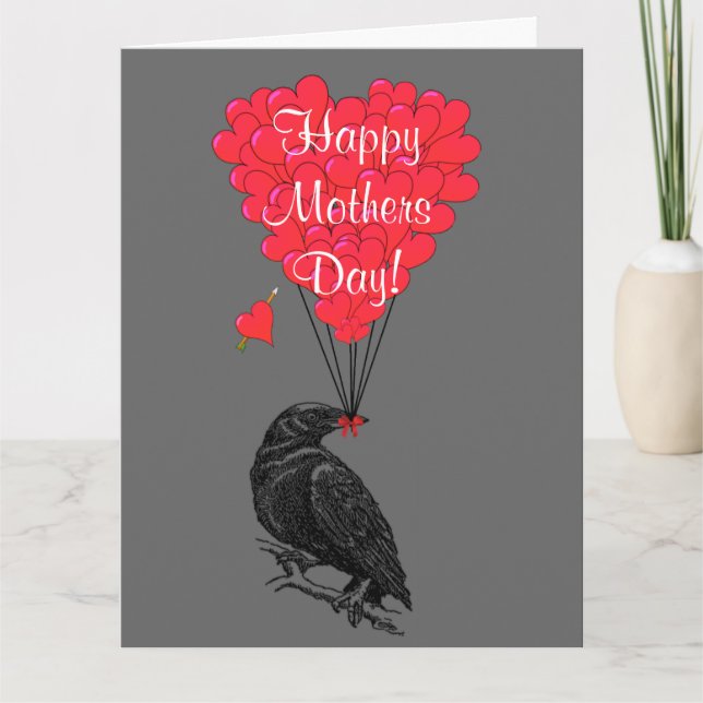 Tarjeta Día de la Madre gótico romántico del cuervo (Anverso)