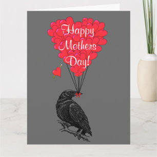 Tarjeta Día de la Madre gótico romántico del cuervo