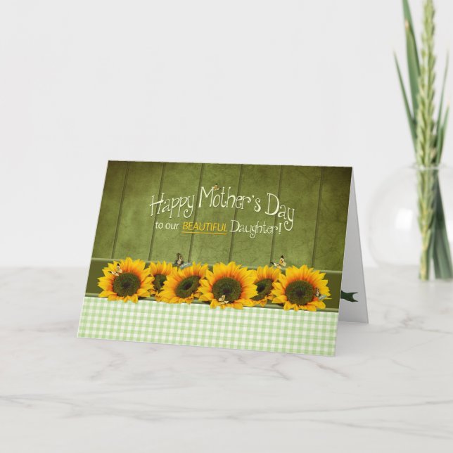 Tarjeta Día de la Madre - Hija - girasoles y mariposas (Anverso)