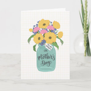 Tarjeta Día de la Madre Madrina con frasco de Mason de flo