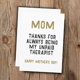 Tarjeta Día de la Madre Mamá Terapeuta No Remunerada Humor