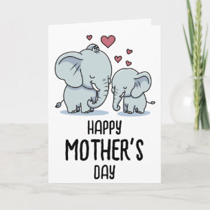 Tarjeta Día de la Madre Mamá y Elefante Bebé