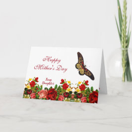 Tarjeta Día de la Madre Mariposa Rosas Rústicos Borgoña Fl