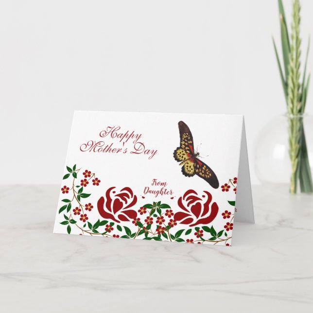 Tarjeta Día de la Madre Mariposa Roses Roses Roses Verde F (Anverso)
