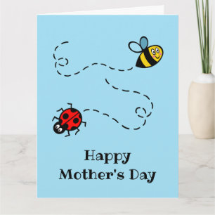 Tarjeta Día de la Madre mariquita personalizada + abeja bu