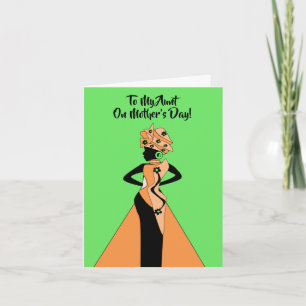 Tarjeta Día de la Madre naranja y negro afroamericana