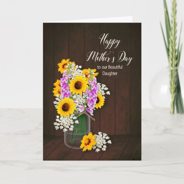 TARJETA DÍA DE LA MADRE - NUESTRA HIJA - FLORES/VASO DEL P (Anverso)