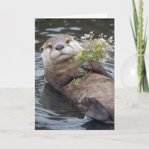 Tarjeta Día de la Madre Nutria Flotante con Flores Silvest