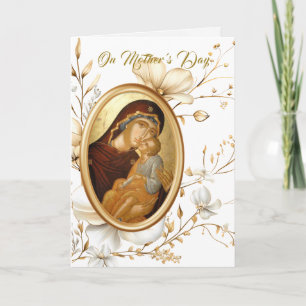 Tarjeta Día de la Madre Ortodoxo Flores de Oro y Marfil