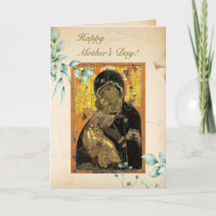 Tarjeta Día de la Madre Ortodoxo Verdor y Pergamino