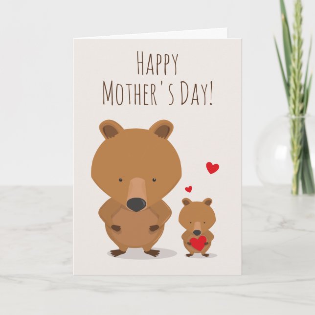 Tarjeta Día de la Madre Oso Animal Corazón Rojo (Anverso)