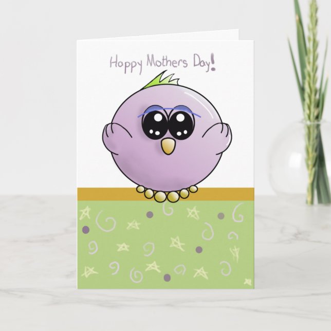 Tarjeta Día de la Madre Pájaro Bebé Púrpura (Anverso)