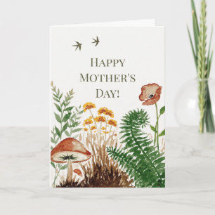Tarjeta Día de la Madre Pájaros Botánicos Amapola