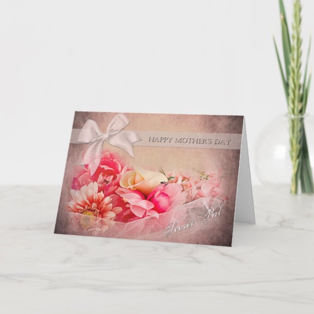 Tarjeta Día de la Madre - Pal secreto - Flores rosas (Anverso)