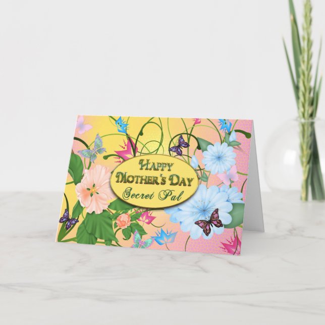 TARJETA DÍA DE LA MADRE - PAL SECRETO - MARIPOSAS/FLORES (Anverso)