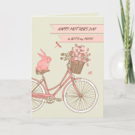 Tarjeta Día de la Madre para Ambas Madres Bicicleta con Fl