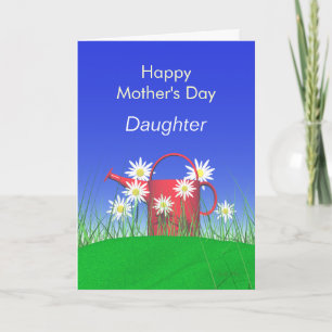 Tarjeta Día de la Madre para hijas y latas de agua