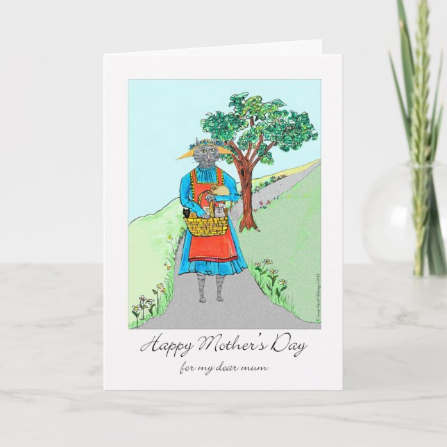 Tarjeta Día de la Madre para la Mamá con la Madre Gata y G (Anverso)