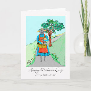 Tarjeta Día de la Madre para Mamaw con su gato y cesta mad