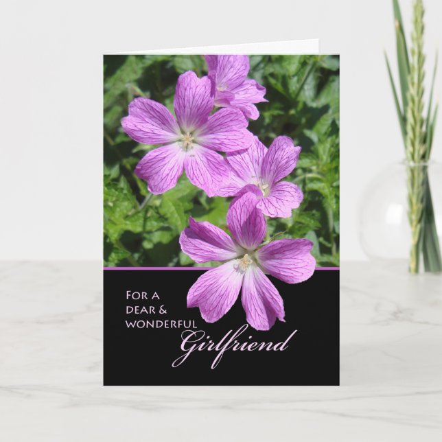 Tarjeta Día de la Madre para Novia, Geranios Púrpura (Anverso)